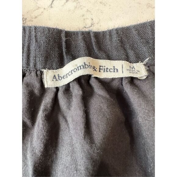 Abercrombie & Fitch Black V-Neck Puff Sleeve Top Linen Blend Size Medium - Picture 7 of 8